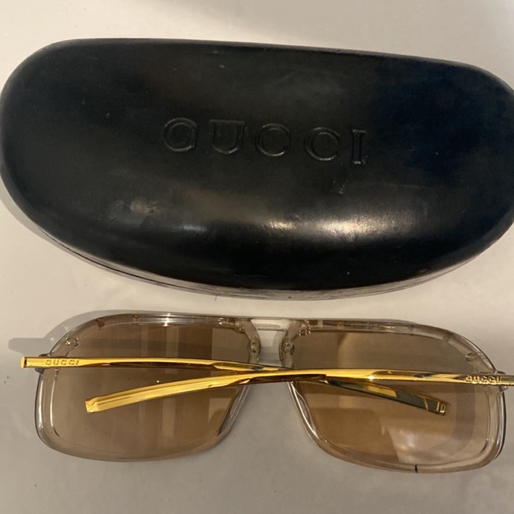 Gucci Beige Rimless Sunglasses✨Studded Shield gradient Sheer Bronze Aviators y2k - Picture 6 of 10